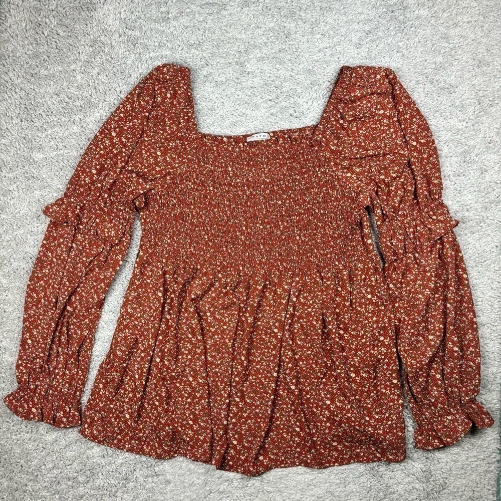 Hayden Top Womens Medium Smocked Babydoll Floral Print Cottagecore BOHO Bohemian